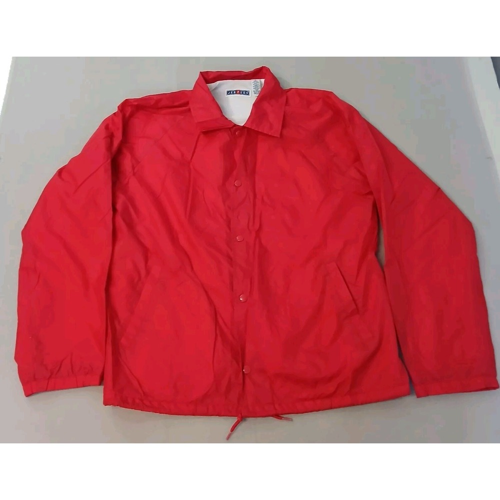 Vintage Jerzees Russell Nylon Jacket Medium Mens Red Coach Windbreaker Button
